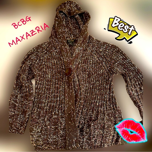 BCBGMAXARIZIA chunky knit hooded cardigan w/single large button closure|Size: M - Picture 1 of 2